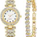 SENRUD Luxury Quartz Chain Bracelet Watches Women Crystal Diamonds Dress Female Waterproof Wristwatch (Gold)