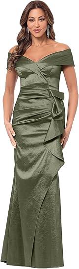 Xscape Women's Off-The-Shoulder Sweetheart Neck Taffeta Gown with Side Sweep Detail, Size 14
