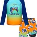 Boys Rash Guard Swim Set with Swim Trunks Bathing Suit Long Sleeve Swim Shirt Quick Dry Swimsuit Kids Swimwear Size 10-12
