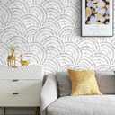 6 x Kitico Peel and Stick Wallpaper White and Grey Contact Paper - Geometric Semi-Circular Removable Self Adhesive for Bedroom Wall Furniture 17.3"x78.7"