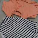 Womens Tankini Swimsuits Ruffled Tank Top Tummy Control Floral Modest Swimwear High Waisted Bikini (Large, Orange Stripe)