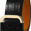 Belts for Women Fashion Black Leather Belt with Square Gold Buckle Stylish Dress Belt (L: Fit Waist Size 35"-39")