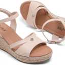 Ruiee Womens Wide Width Wedge Sandals. | Wide Width, Summer Platform, Espadrille Wedge Heels, Ankle Strap, Open Toe (Beige)