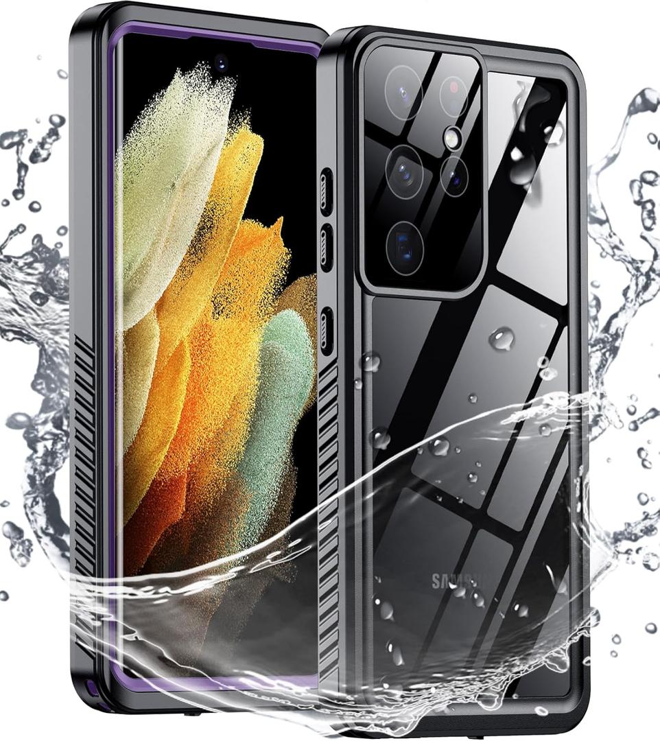 SPIDERCASE for Samsung Galaxy S21 Ultra Waterproof Case,IP68 Waterproof and Built-in Screen Protector 360 Full Body Underwater Case Shock-Proof and dust-Proof Galaxy S21 Ultra Case 6.8-inch,Purple