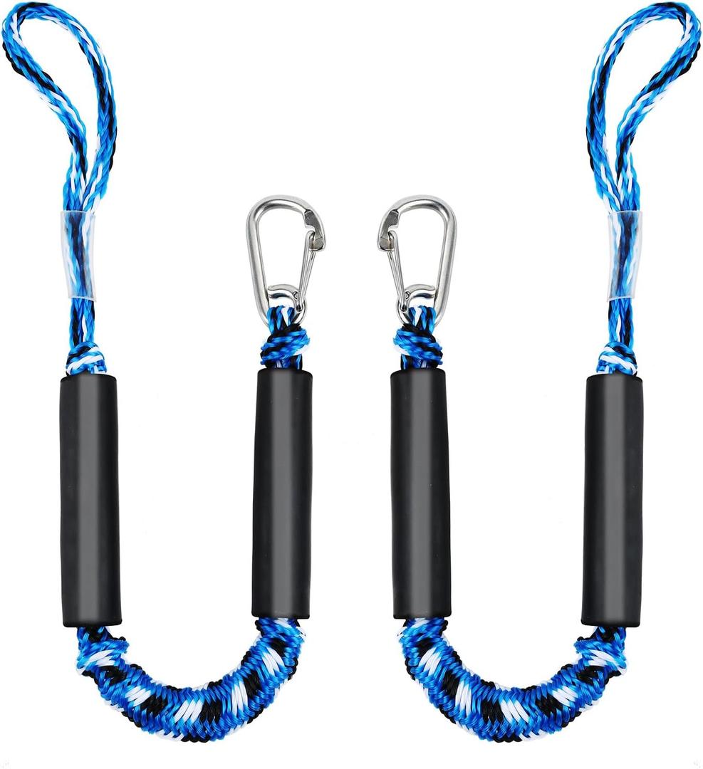 2 PK Bungee Dock Lines for Boats 2FT with 316 Stainless Clip Boat Accessories Marine Grade Boat Rope Boating Accessories Boat Dock Lines Jet Ski or PWC Mooring Boat Lines & Dock Ties (Blue, 2 FT)