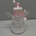 Snowman Christmas Decoration LED Lighted Snowman Figurines with 6H Timer 3 AAA Battery Operated Christmas Acrylic Snowman Decorations for Indoor Holiday Tabletop Decorations Gifts (Pink Hat)
