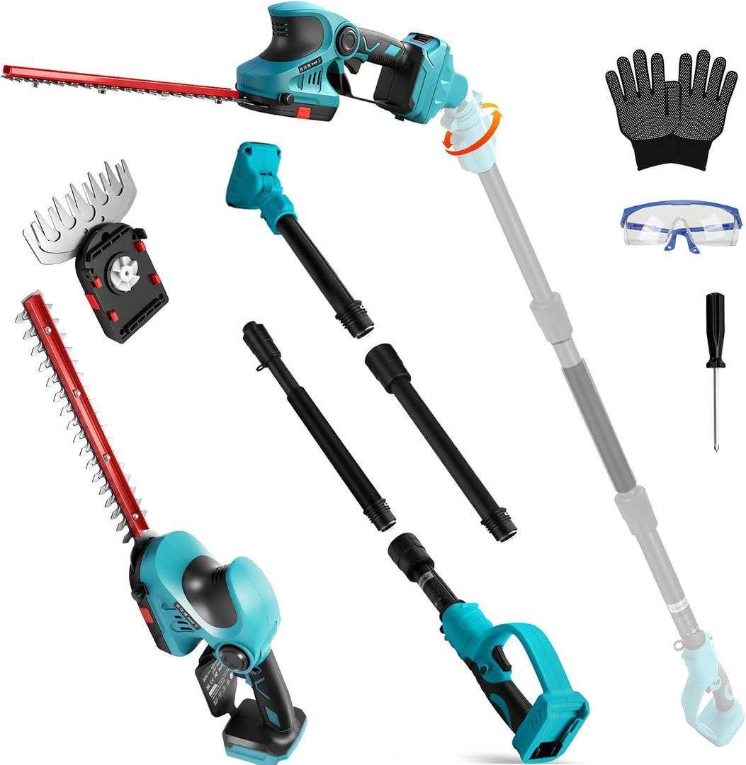 Pole Hedge Trimmer Cordless for Makita 18V Battery (No Battery), 2-in-1 Brushless 12" Hedge Trimmer and 3.9" Grass Shear with 8.5FT Extension Pole, 15Ft Long Reach for Tree Shrub Pruning