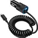 [Apple MFi Certified] iPhone Car Charger Fast Charging, Braveridge 4.8A USB Power Cigarette Lighter Car Carplay Charger Adapter with 6FT Coiled Lightning Cable for iPhone 14 13 12 11 XS XR X 8 SE iPad (Black---Built-in Coiled Cable)