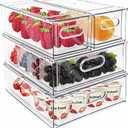 MANO Fridge Drawer Pull Out Stackable Bins with Handle Clear Refrigerator Drawers Organizer Food Storage Container Box Plastic Produce Saver for Pantry, Cabinet, Kitchen, Clothes 4Pack