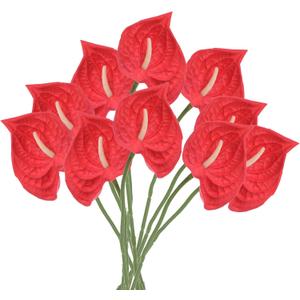 PATIKIL 13" Artificial Anthurium Lily Flowers, 10 Pack Permanent Flower Floral Arrangements Bouquet for Home Decor Bridal Wedding Festival Party, Red