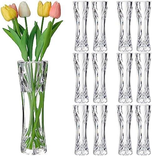 Mumufy 12 Pcs Acrylic Glass Bud Vases for Centerpiece Christmas Clear Plastic Bud Vase Crystal Acrylic Vase Small Break Resistant Flower Vase for Rose Home Decoration(Stylish, 2.17 x 6.54 Inch)