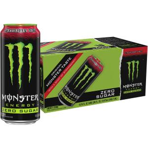 Monster Energy Zero Sugar Strawberry Shot, Green, Original, Free Energy Drink, 16 Ounce Can (Pack of 15) (EXP 10/29/26)