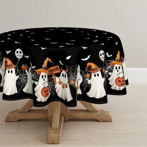 Horaldaily Halloween Tablecloth 6060 Inch Round, Black Bat Ghost Pumpkin Spider Cobweb Washable Seasonal Table Cover for Party Picnic Dinner Decor Horaldaily Halloween Tablecloth 6060 Inch Round, Black Bat Ghost Pumpkin Spider Cobweb Washable Seasonal Table Cover for Party Picnic Dinner Decor