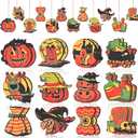 2 x 24 Pcs Vintage Halloween Hanging Ornaments - Wooden Pumpkin Witch Ghost Decorations - Orange - Halloween Party Gift
