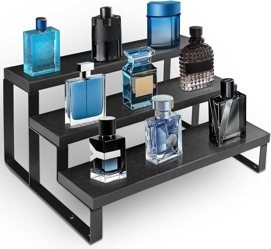 3 Tier Cologne Stand for Men,12 Inch Wooden Perfume Organizer for Dresser Waterproof Cologne Stand with Anti-Slip Washers for Makeup,Figures,Cupcake,Perfume,Dessert,Display Risers Stand for Organize