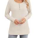 Womens Tops Long Sleeve T-shirts Casual Blouses Dressy Crewneck Tunic Fashion Shirt (XL, Blue White Flowers)