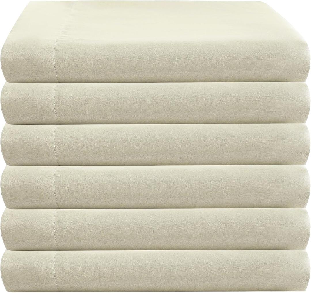 ZPECC Bulk Flat Sheets Only Full Size 6 Pack, Easy Sort Top Bed Sheet by Color-Coded Hem Threads, Soft Durable Brushed Microfiber Fabric Hotel Airb&bs Essentials for Hosts, 81"x96", Beige