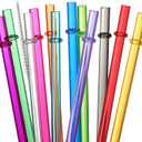 24 PCS, Reusable Straws with 4 Brushes, 10.5" Long Tritan Hard Plastic Straws, 12 Colors Translucent Replacement Drinking for 16OZ-32 OZ Tumblers, Cups, Jars, Stanley, YETI, Starbucks, BPA Free (Multicolor)