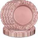 Yinder Set of 12 Antique Charger Plates 13 Inch Plastic Vintage Plate Chargers Decorative Embossed Chargers Engraved Baroque Rim Elegant Tableware Decoration for Dinner Table Wedding (Rose Gold)