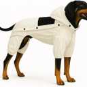 LOVELONGLONG Waterproof Dog Raincoat with Removable Hood  Outdoor Full Body Dog Jacket, Windproof Snowproof Shell Suit  All Season Pet Rain Gear Ivory L (L (Back 16.5"))