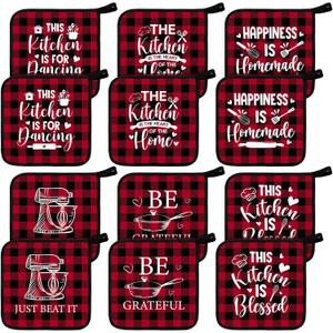 Bencailor 12 Pcs Pot Holders with Pocket Kitchen Hot Potholders Hot Pad Oven Mitts Cookie Bag Oven Gloves for Kitchen Gift Baking Cooking (Red and Black,Cooking Tool)