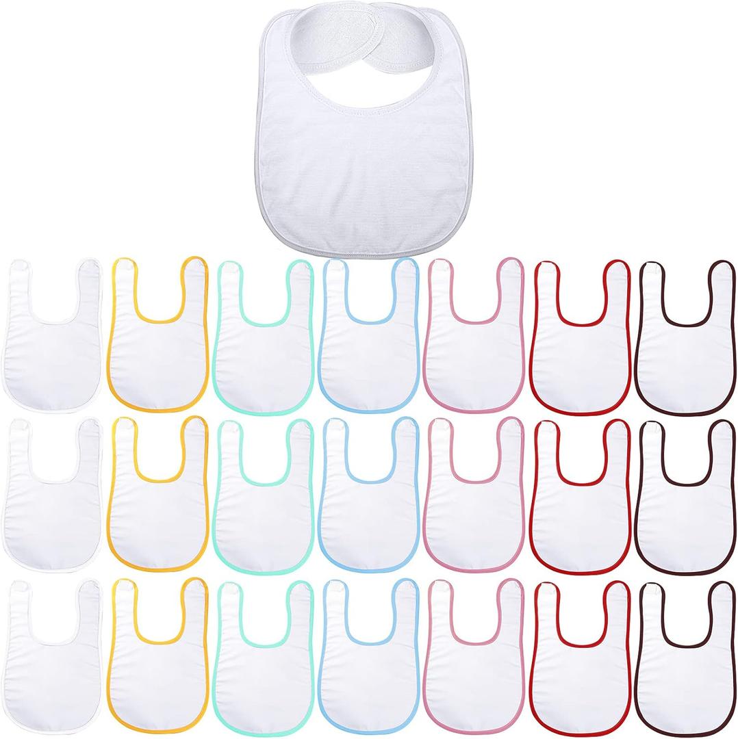 Geyoga 20 Pieces Sublimation Blanks White Bibs for Baby Decorating Washable Reusable Fabric Bibs (Assorted Colors)