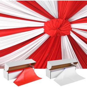 2 Rolls 54'' x 100 Circus Tablecloth Roll Red and White Solid Color Table Cover with Slide Cutter Disposable DIY Carnival Tent Party Supplies for Stage Backdrop Curtains Ceiling Wall Drapes