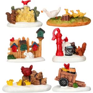 Jetec 6 Pcs Christmas Village Figurine Accessories Set Mini Miniature Christmas Retro Village Farmhouse Decor Figurines Chick Duckling for Bedroom Dormitory Home Miniature Xmas Rural Street Decoration