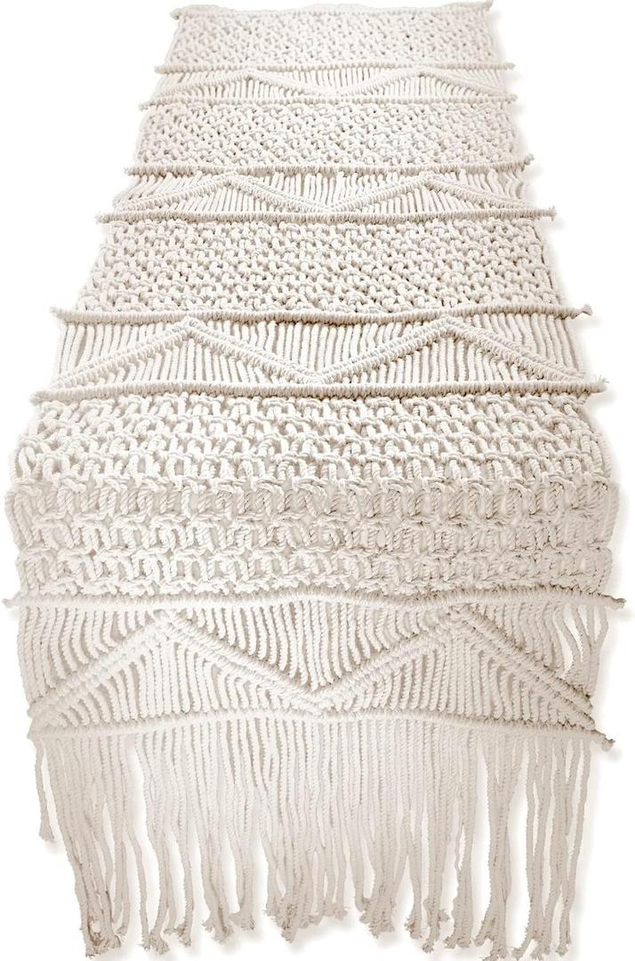SnugLife Macrame Table Runner Long | Boho Table Runner | Wedding Table Decor | Vintage Farmhouse and Bohemian Dining Room Style (13" Wx48 L)