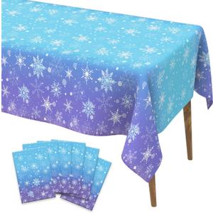 6 PCS Snowflake Tablecloth 54 x 108 " Winter Wonderland Decorations Christmas Snowflake Table Cloth Purple Blue Plastic Disposable Tablecloths Frozen Table Cover for Xmas Birthday Holiday Party Decor