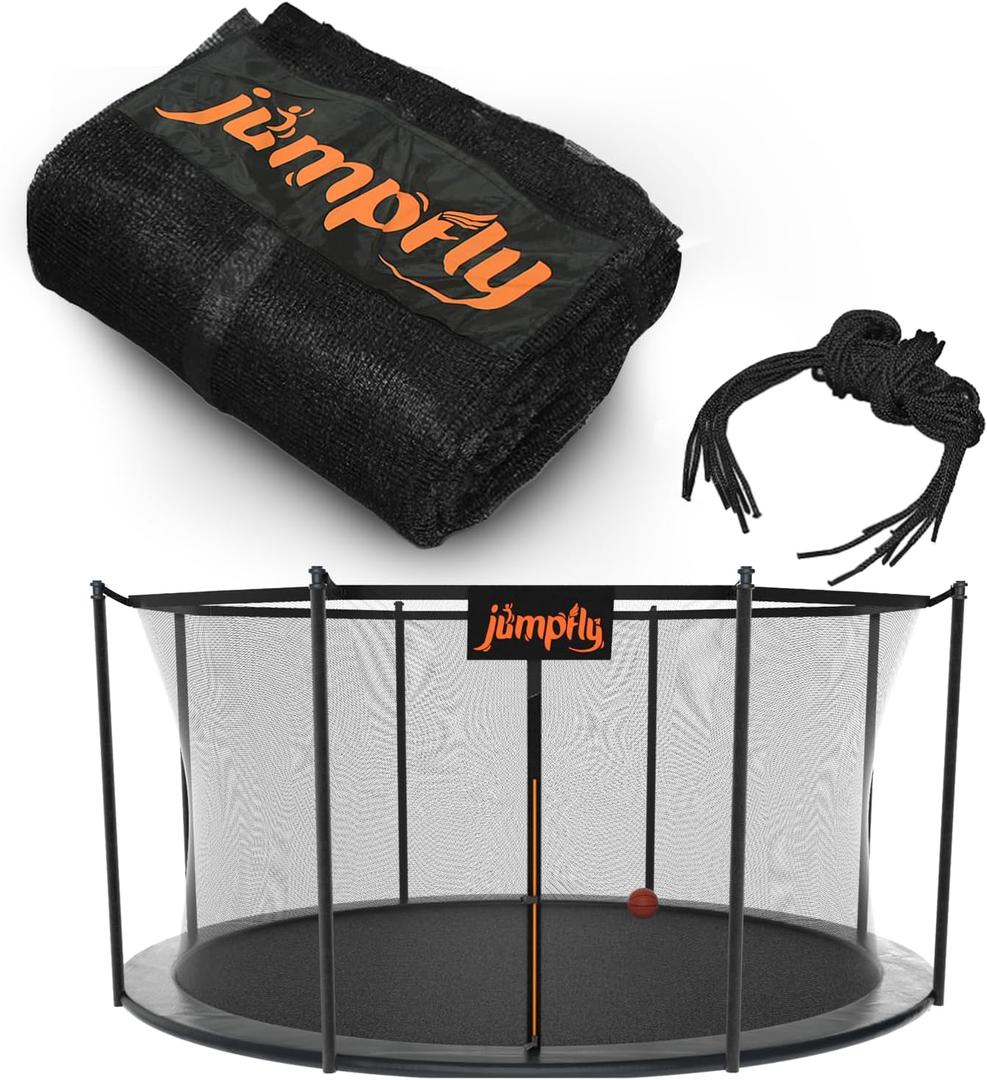 Jumpfly Trampoline Net, 10 FT Trampoline Replacement Safety Enclosure Net for W/ 6 Poles, Round Frame Trampoline, Breathable & Weather-Resistant Trampoline Net with Adjustable Straps