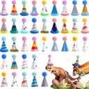 Soulchen 36 Pcs Mini Birthday Hats for Stuffed Animals Hat for Cupcake Toppers Toys Paper Cone with Pom Poms for Party Stuffed Animals Pets Cat Dog Birthday Baby Shower Party Cake Decoration