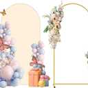 Metal Arch Backdrop Stand and Cover Set, 6FT Beige Reusable Spandex Fitted Backdrop Cover and Gold Wedding Arch Frame for Baby Shower, Birthday, Parties Decoration.