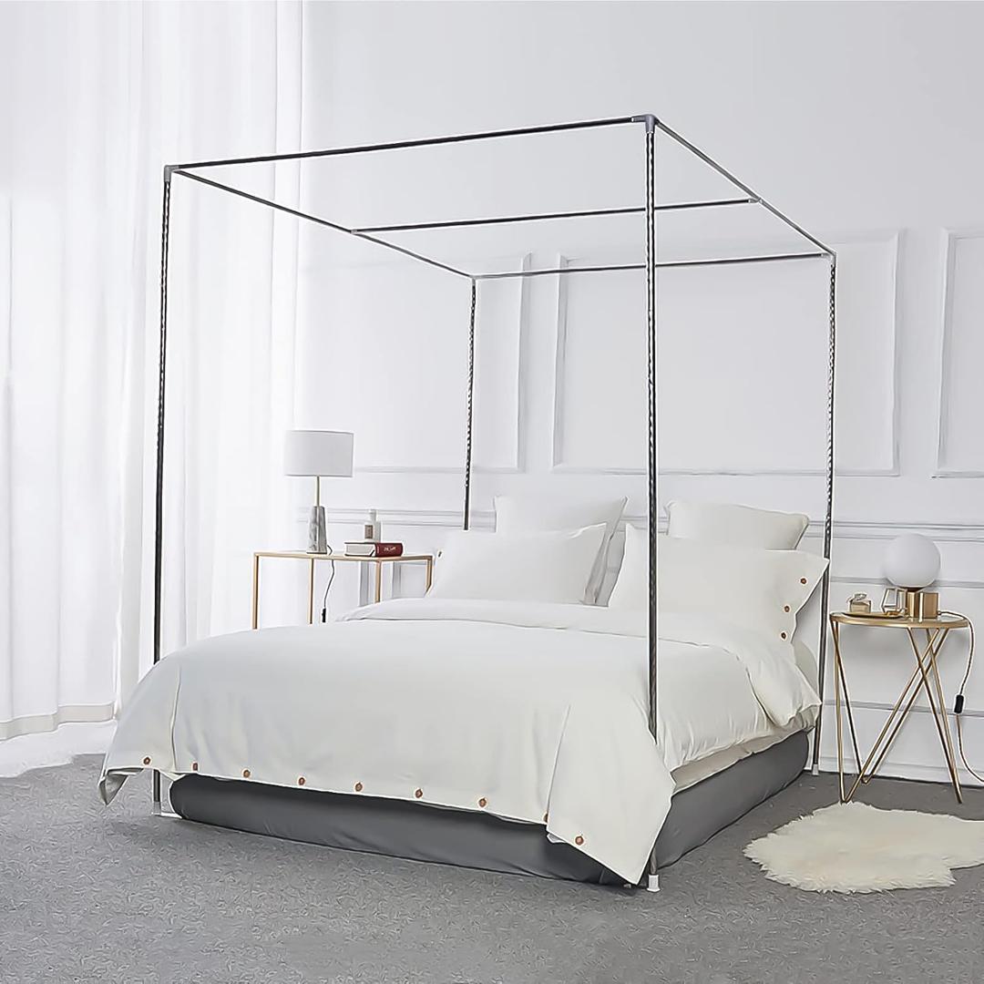 Canopy Bed Frame Stainless Steel Twin Size Bed Canopy Frame & Bed Poles, Fit for Four-Corner Bed and Mosquito Curtains, Twin (Silver) (78"W x 39"L (Pack of 1)) Canopy Bed Frame Stainless Steel Twin Size Bed Canopy Frame & Bed Poles, Fit for Four-Corner Bed and Mosquito Curtains, Twin (Silver) (78"W x 39"L (Pack of 1))