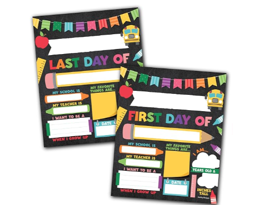 First Day of School Sign 10 Double-Sided First and Last Day Boards, 8x10 Back to School Photo Prop for Kids, Preschool, Kindergarten and Elementary, Fiesta Chalk Theme