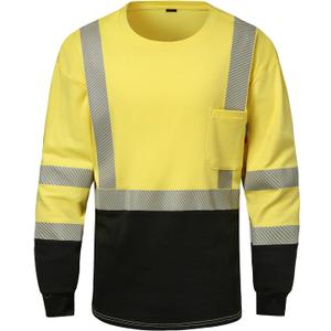 SKSAFETY FR Shirts for Men Long Sleeve, Welding Shirt 6oz Lightweight High Vis Fire Resistant Flame Retardant Shirt CAT2 (Large, Yellow)