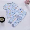 Little Boys Cotton Pajamas Sets Short Sleeve Top with Long John Snug Fit 2 Piece Sleepwear (Ships Blue)