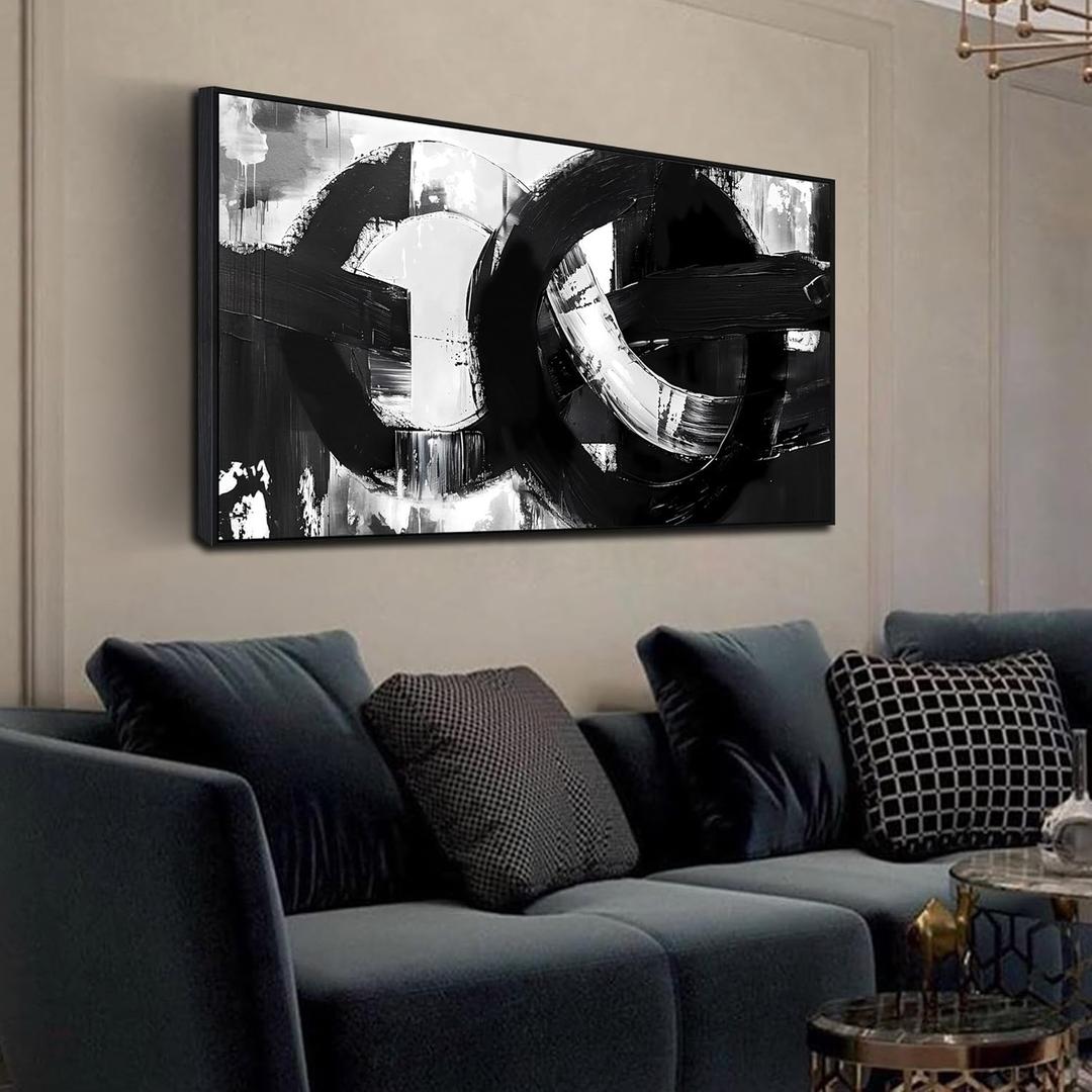Ouzzlie Large Black and White Wall Art Abstract Wall Decor 24" x 48" Living Room
