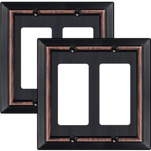 Metal Wall Plate for Electrical Outlets, Decorative Aged Bronze Switch Plates Outlet Cover, Light Switch Cover Plate, 2-Gang Wall Plates (Double Decorator, 2 Pack)