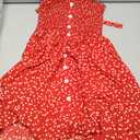Girls Summer Dress Kids Sleeveless Tie Strap Boho Beach Midi Dress Smocked Ruffle Flowy Sundresses (7-8 Years, Red)