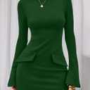 PRETTYGARDEN Womens Fall Long Sleeve Mini Dress 2025 Trendy Boat Neck Bodycon Knit Elegant Short Party Formal Dresses (Green, XXL)