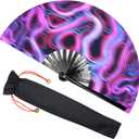 Zolee Large Rave Clack Fan for Line Dancing - Boots on The Ground Popping Folding Hand Fan - for EDM, Music Festival, Hot Flashes, Event, Party, Dance, Decorations, Gift (Psychedelic)