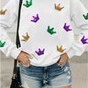 SELINK Womens Sequin Sweatshirt Oversized Crewneck Long Sleeve Casual Pullover Tops (Medium, Z1 White Crown)
