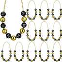 Lyrow 12 Pcs Happy New Year Jumbo Ball Necklace Bulk 2026 Black Gold New Year Eve Bead Necklace Party Accessories Assorted Holiday Beaded Costume for Party Favors