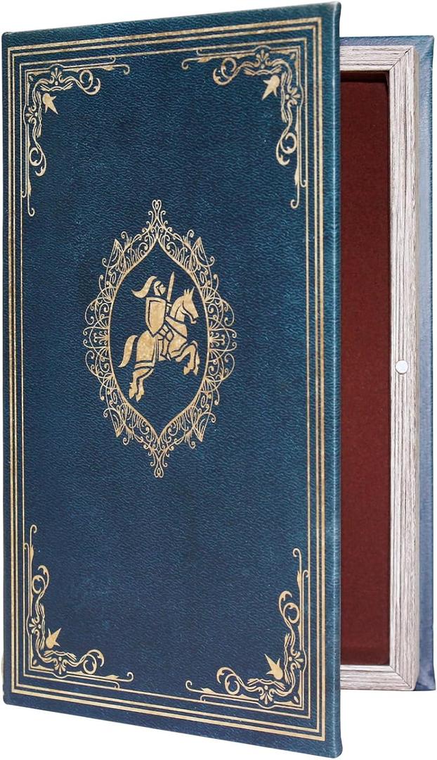 Vintage Soldier Pattern Decorative Book Box, Blue Faux Book Shaped Trinket Storage Container, Hidden Compartment for Jewelry Keepsakes, Retro Home Office Bookshelf Decor