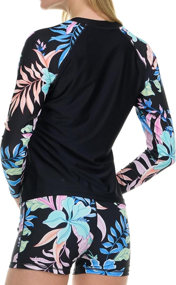 Hurley Womens Two Piece Rash Guard & Swim Shorts, Long Sleeve Swim Shirt, Quick Dry Swimsuits UPF 50+ SPF Sun & UV Protection S