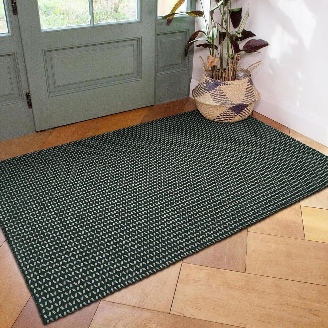 OJIA Washable Rugs 3x5 Braided Entryway Rugs Indoor Outdoor Rug Cotton Hand-Woven Throw Rug Front Door Rug Black Area Rug Farmhouse Kitchen Rugs Entry Rug Door Mats Entrance Rugs for Bedroom Porch
