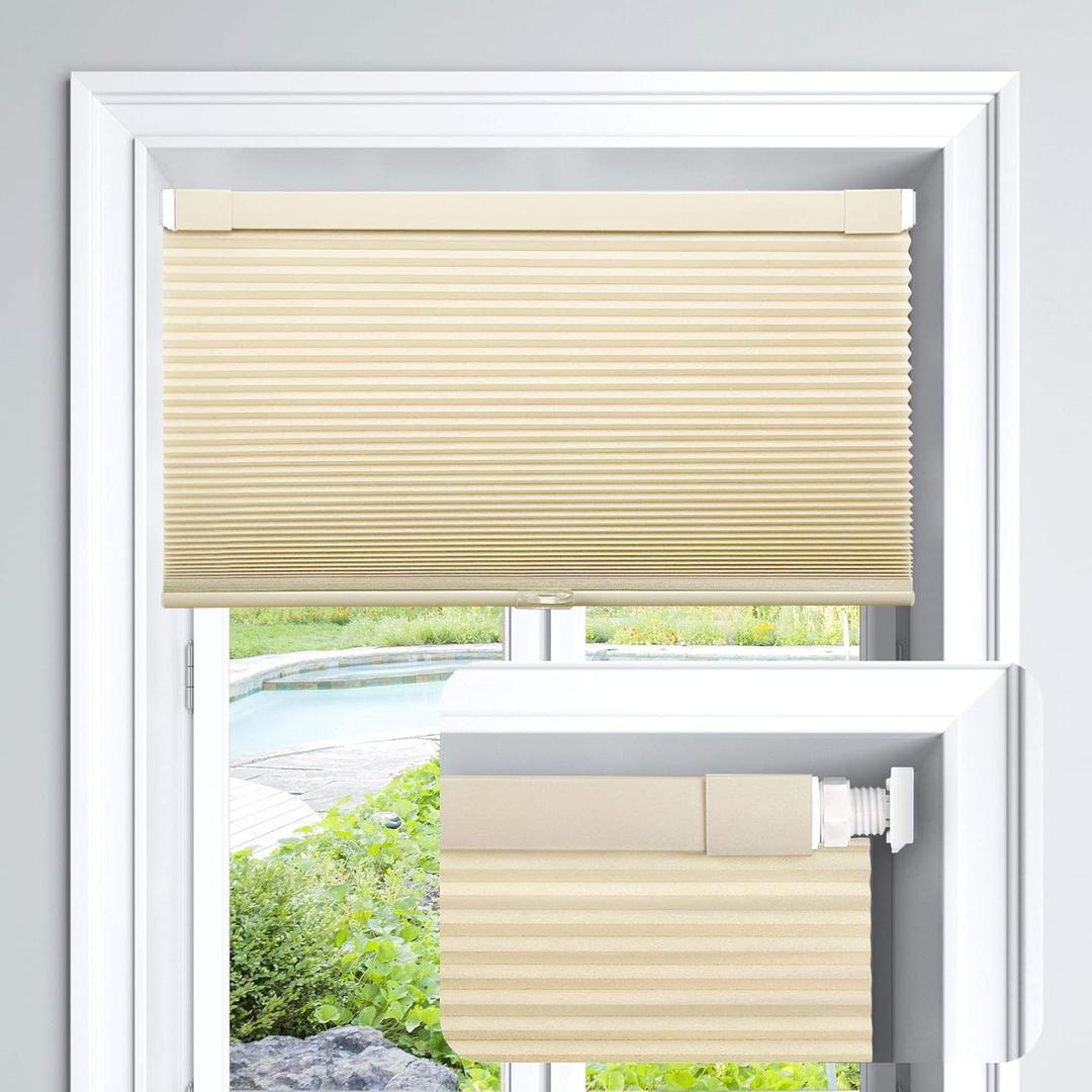 LazBlinds Cordless Cellular Shades, No Tools No Drill Light Filtering Honeycomb Shades Pleated Blinds for Windows, 33'' W x 64'' H, Alabaster