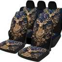 5 Pcs Premium Deer Car Seat Cover, Breathable & Washable Car Seat Covers Full Sets, Fashionable Printed Seat Covers for Cars Interior, Universal Fit for Most Cars, Sedan, Truck, SUV