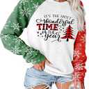 TAOHONG Merry Christmas Sweartshirt for Women Xmas Buffalo Plaid Tree Tops Color Block Snowflake Print Long Sleeve Shirt (XL)